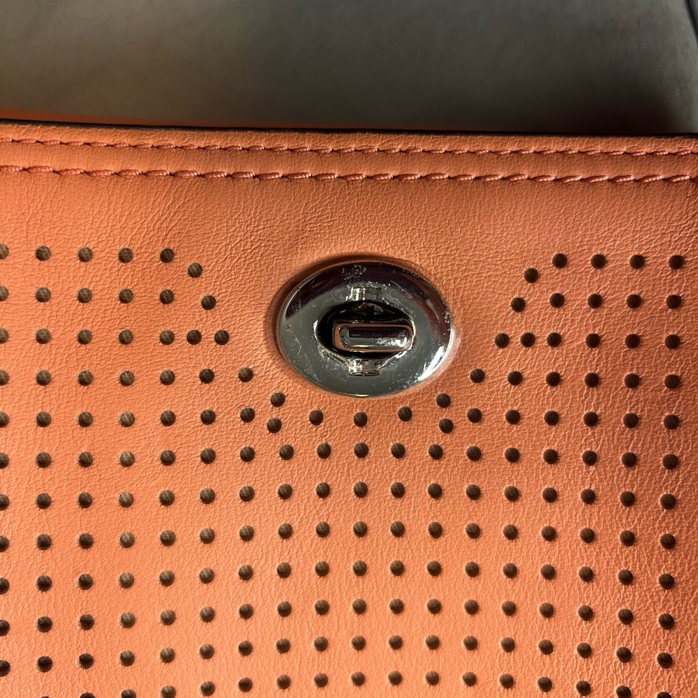 Coach Coral Leather Crossbody Purse Perforated Turnlock Bag - Picture 7 of 8